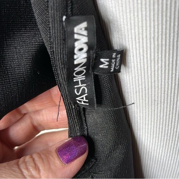 Fashion Nova Black Ruffle Pixie Bandage Midi Dress Pink crepe - Picture 4 of 10